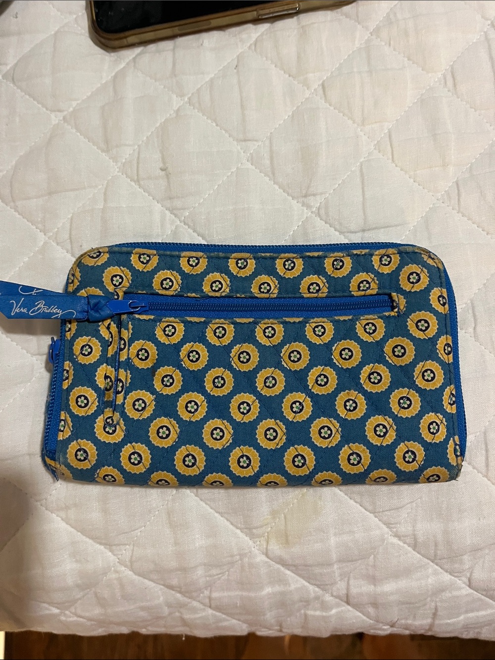 Vera Bradley Blue and Yellow Floral Medallion Zip Wallet